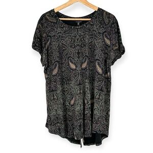 Lucky Brand Plus Paisley Boho Lightweight Rilled Sleeve Slit Back Shirt Size 1X